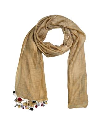 Premium Crush Cotton Fabric - Designer Party Wear Striped Liner Stole With Colourful Fringe's - Brown 2