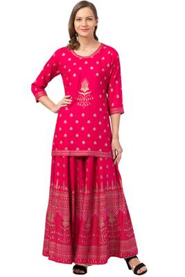 MRC Women Rayon Printed Kurti With Plazo Set 1