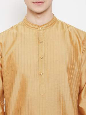 Beige plain cotton silk men-kurtas 5