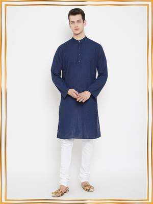 Blue plain cotton men-kurtas 1