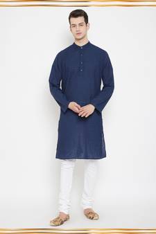 Blue plain cotton men-kurtas