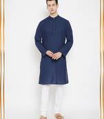 Blue plain cotton men-kurtas