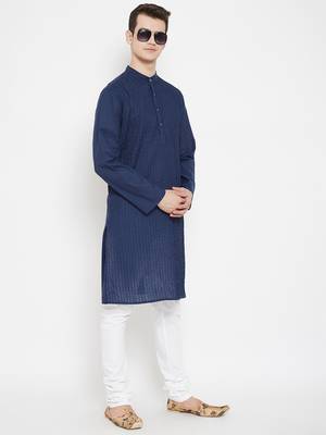 Blue plain cotton men-kurtas 2