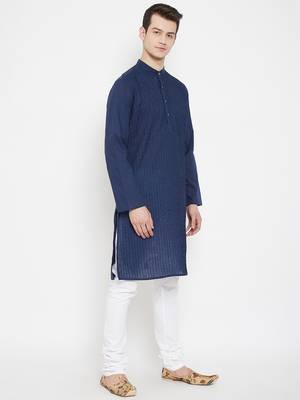 Blue plain cotton men-kurtas 3