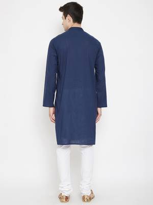 Blue plain cotton men-kurtas 4