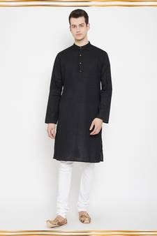 Black plain cotton men-kurtas