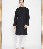 Black plain cotton men-kurtas