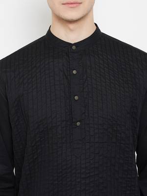Black plain cotton men-kurtas 5