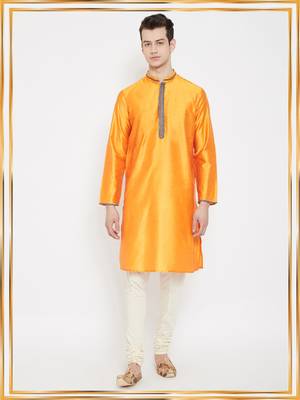 Yellow woven cotton silk men-kurtas 1