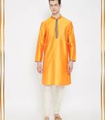 Yellow woven cotton silk men-kurtas