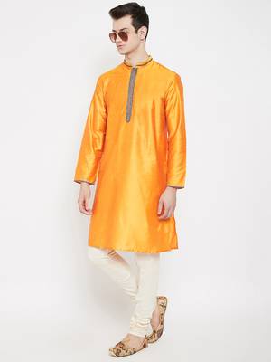 Yellow woven cotton silk men-kurtas 2