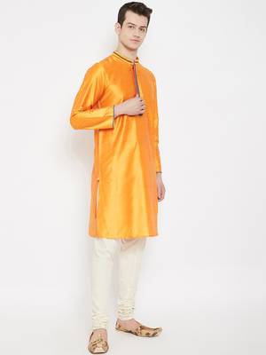 Yellow woven cotton silk men-kurtas 3