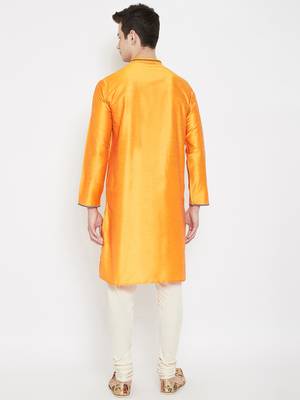 Yellow woven cotton silk men-kurtas 4