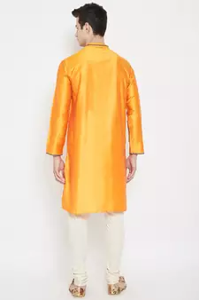 Yellow woven cotton silk men-kurtas