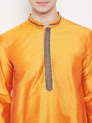 Yellow woven cotton silk men-kurtas 5