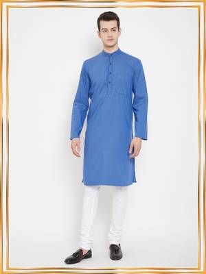 Blue plain viscose rayon men-kurtas 1