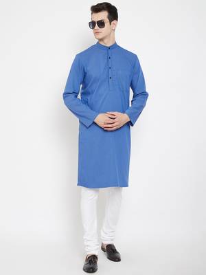 Blue plain viscose rayon men-kurtas 2