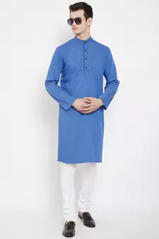 Blue plain viscose rayon men-kurtas