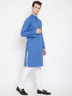 Blue plain viscose rayon men-kurtas 3