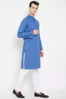 Blue plain viscose rayon men-kurtas