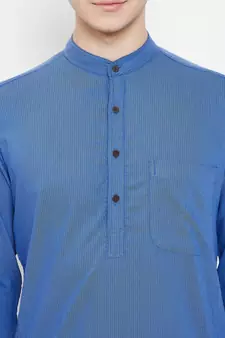 Blue plain viscose rayon men-kurtas