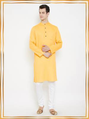 Yellow woven cotton men-kurtas 1