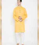 Yellow woven cotton men-kurtas