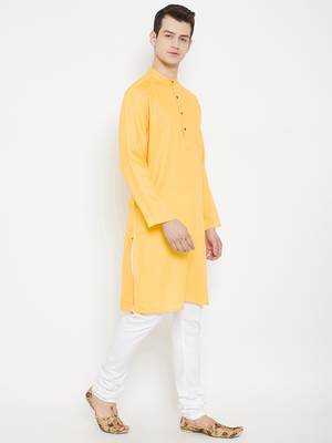 Yellow woven cotton men-kurtas 3