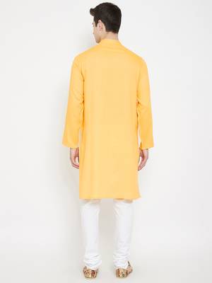 Yellow woven cotton men-kurtas 4