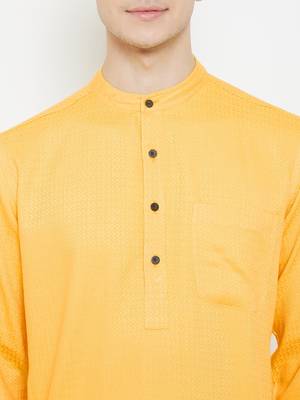 Yellow woven cotton men-kurtas 5