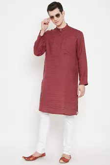 Maroon woven viscose rayon men-kurtas