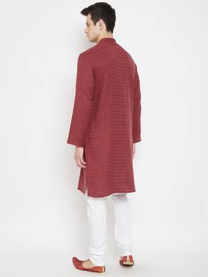 Maroon woven viscose rayon men-kurtas 4