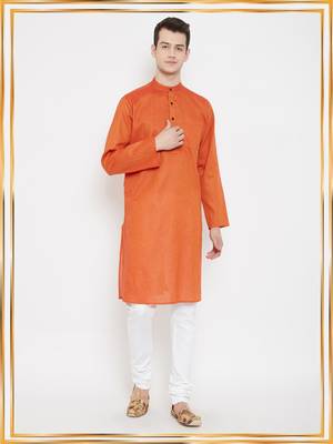 Orange woven cotton men-kurtas 1