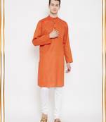 Orange woven cotton men-kurtas