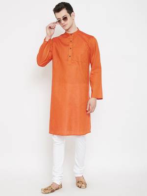 Orange woven cotton men-kurtas 2