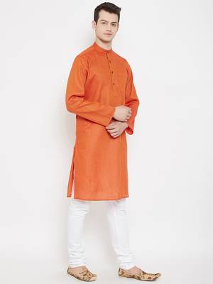 Orange woven cotton men-kurtas 3