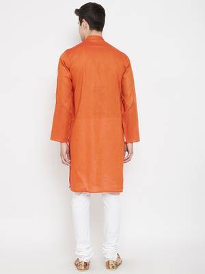 Orange woven cotton men-kurtas 4