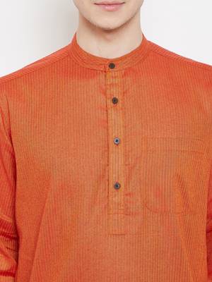 Orange woven cotton men-kurtas 5