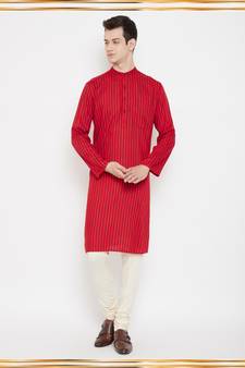 Red plain viscose rayon men-kurtas