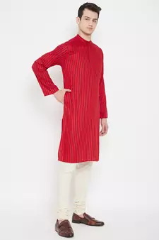 Red plain viscose rayon men-kurtas