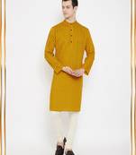 Yellow plain viscose rayon men-kurtas