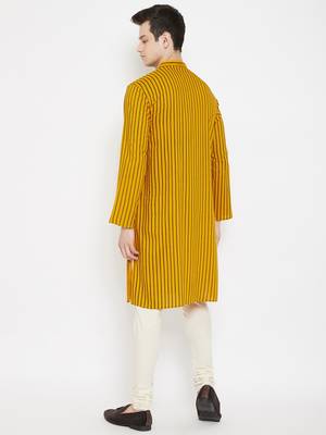 Yellow plain viscose rayon men-kurtas 4