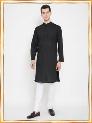 Black woven cotton men-kurtas 1