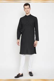 Black woven cotton men-kurtas