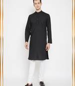 Black woven cotton men-kurtas