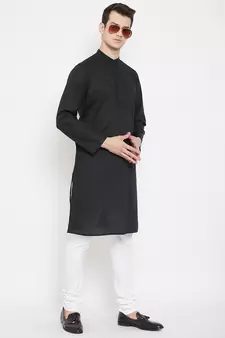Black woven cotton men-kurtas