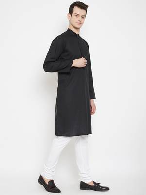 Black woven cotton men-kurtas 3