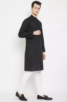 Black woven cotton men-kurtas