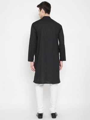 Black woven cotton men-kurtas 4