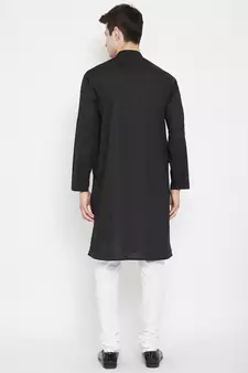 Black woven cotton men-kurtas